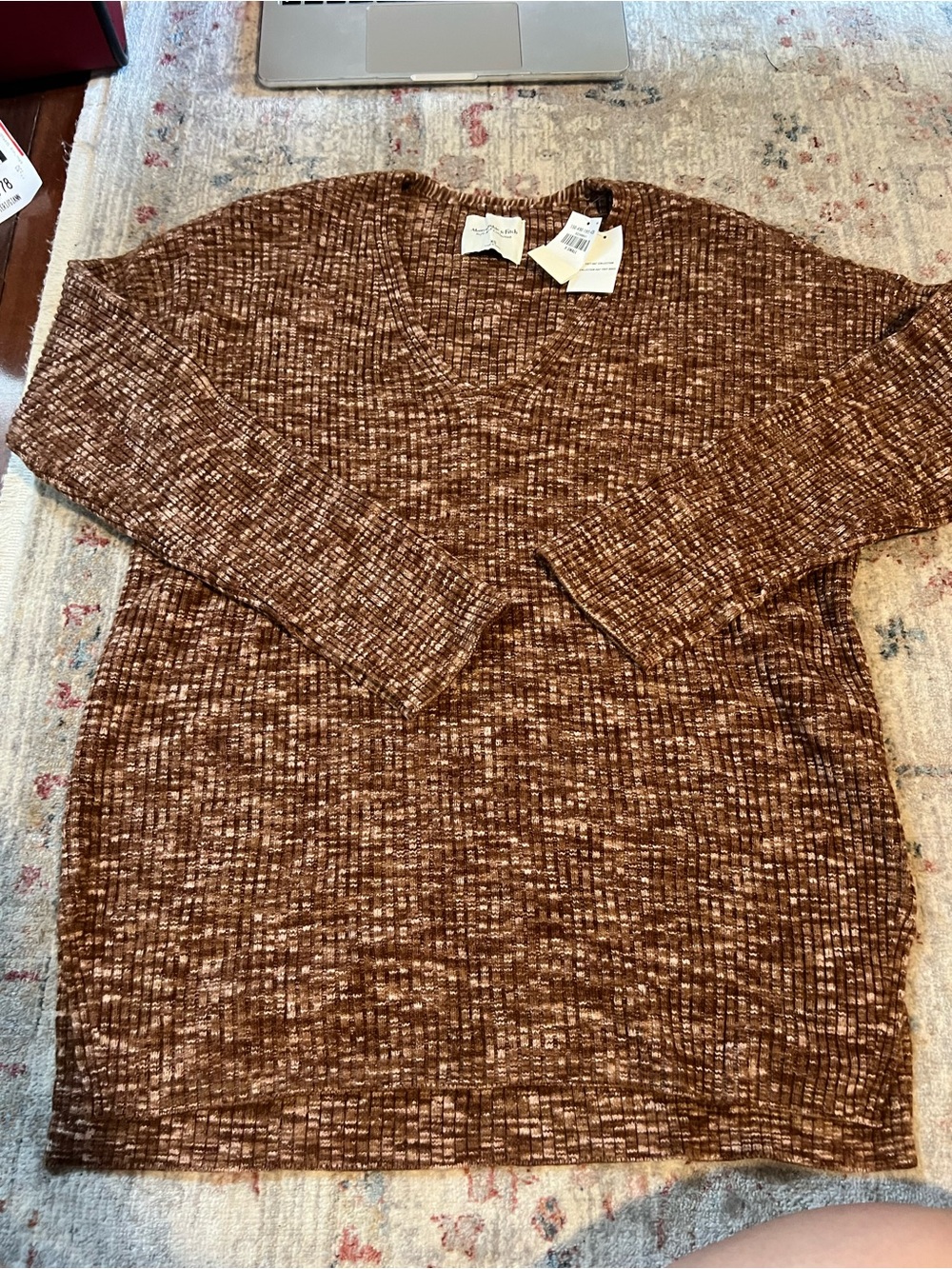Abercrombie & Fitch Brown Multi V-Neck Knit Sweater